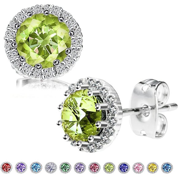 New  Peridot/August  Birthstone Stud Earrings Set, Copper Plated Cubic Z… - Picture 5 of 16